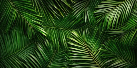 Aufkleber - Lush green palm leaf background featuring intricate details of overlapping fronds in varying shades of green creating a vibrant tropical atmosphere