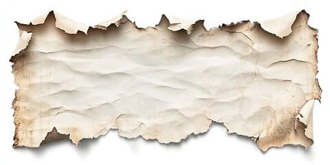 Aufkleber - Torn vintage grunge paper texture in beige and brown tones centered on a white background showcasing frayed edges and crumpled appearance.