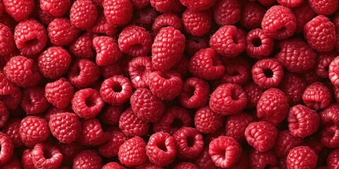 Poster - Vibrant red raspberries covering the entire frame, showcasing lush textures and rich colors for a nutritious food backdrop.