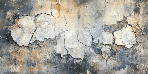 Aufkleber - Textured cracked wall with gray and beige hues, showcasing deep fissures and a weathered appearance, ideal for backgrounds or artistic projects.