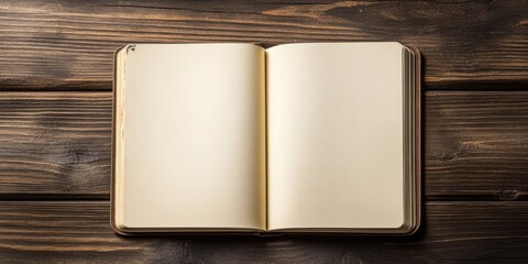 Leinwandbilder - Open blank notebook on a wooden table with rich brown tones; pages positioned towards the viewer, showcasing a minimalist and rustic aesthetic.