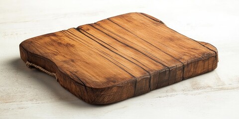 Aufkleber - Rustic wooden cutting board with a natural finish positioned diagonally on a light textured background showcasing grain details and rope handle.