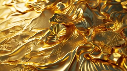 Wall Mural - Shimmering golden texture background with elegant waves and folds, perfect for luxurious design and creative projects.