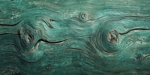Aufkleber - Weathered green wood texture with intricate patterns showcasing deep grooves and knots in rich green tones against a dark backdrop