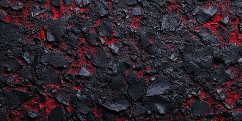 Fototapete - Textured black and red abstract background featuring jagged, rough surfaces with a glossy finish, creating a striking contrast and depth.