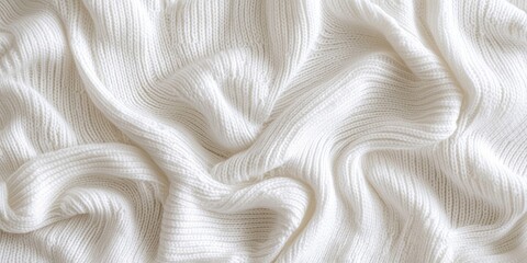 Fototapete - Textured white knitted fabric with soft, flowing drapes creating undulating waves and shadows, showcasing intricate stitch patterns in a light setting.