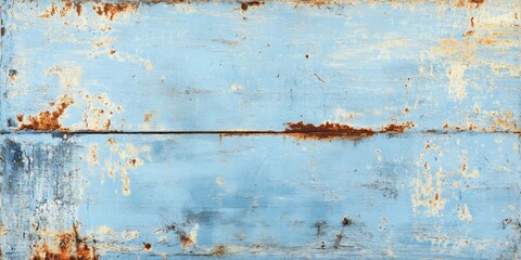 Poster - Vintage light blue wooden surface with rust stains, showcasing a weathered texture, featuring rustic charm with a blend of blue and orange hues.
