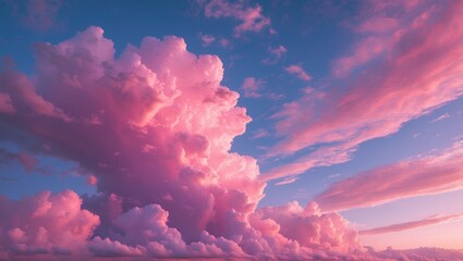 Wall Mural - colorful sunset clouds with pink and purple hues in a clear blue sky during twilight hours.