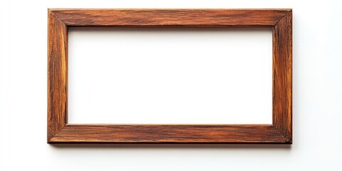 Fototapete - Vintage brown wooden picture frame with a blank cutout canvas centered against a bright white background showcasing rustic elegance and simplicity.
