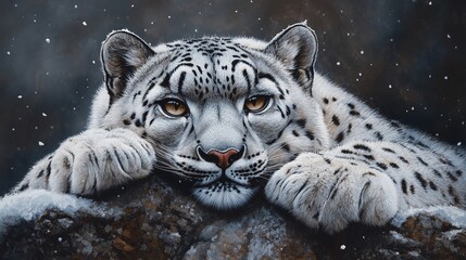 Wall Mural - endangered snow leopard in a winter wildlife setting a strong and stealthy carnivore roaming the col