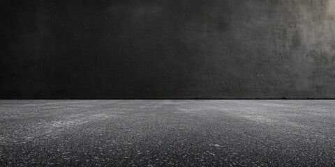 Poster - Dark grey asphalt wall with a smooth textured surface and empty foreground space for design elements illuminated by soft ambient light.