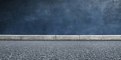 Poster - Dark grey asphalt wall against a muted blue background with a textured surface featuring an empty foreground space for design elements.