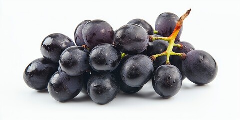 Poster - Fresh dark purple grapes with dewdrops, clustered on a light background, showcasing smooth texture and natural shine.