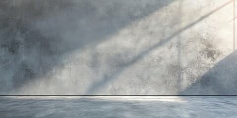 Fototapete - Neutral toned concrete wall with soft shadows creating depth, smooth surface, natural light from left, ideal for minimalist backgrounds or presentations.