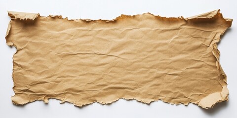Aufkleber - Torn textured brown paper sheet with frayed edges placed horizontally against a clean white background highlighting its rustic appearance