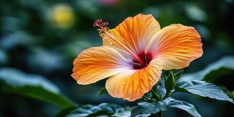 Aufkleber - Vibrant orange hibiscus bloom with deep red center on a lush green background showcasing natural beauty and tropical elegance