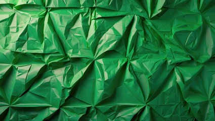 Wall Mural - Crumpled green paper background with light illuminating texture and patterns for creative design and abstract art applications
