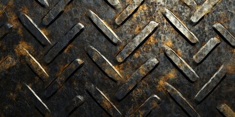 Aufkleber - Metallic surface with a distressed chevron pattern featuring dark gray and rust colors, emphasizing texture and industrial design elements.