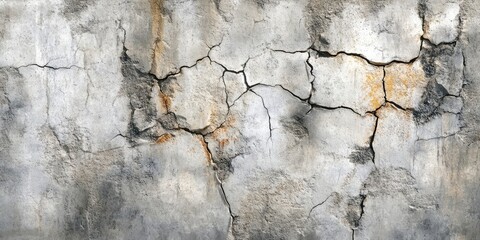 Leinwandbilder - Textured gray cracked concrete wall with orange and black patches, showcasing a grungy appearance, ideal for background or artistic use.