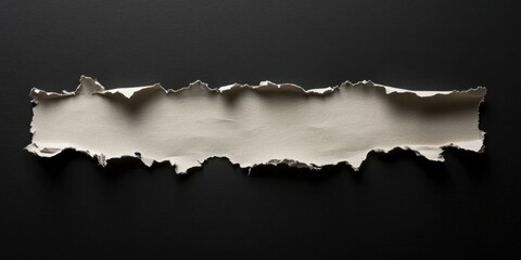 Leinwandbilder - Torn beige paper strip positioned centrally against a dark black backdrop creating ample copy space for text in a minimalistic design.