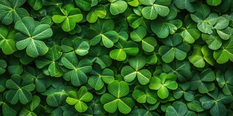 Poster - Lush green clover leaves densely packed with various shades of green creating a vibrant natural backdrop ideal for eco-themed designs.