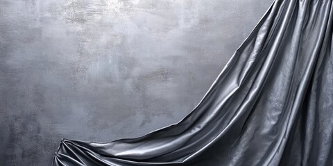 Aufkleber - Sleek charcoal gray draped fabric creating a smooth flowing texture with gentle folds on the left side against a subtle metallic backdrop