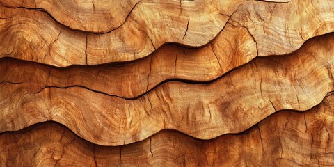 Aufkleber - Textured wooden surface with wavy layers in warm brown tones featuring cracks and natural patterns showcasing organic beauty and craftsmanship.