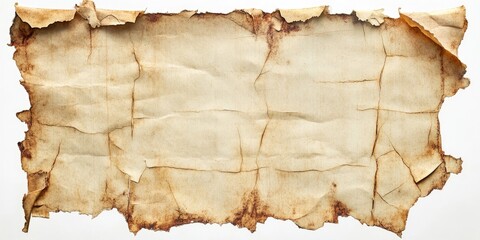 Aufkleber - Torn grunge paper texture with brown edges displayed on a clean white background showcasing subtle creases and a vintage aesthetic.
