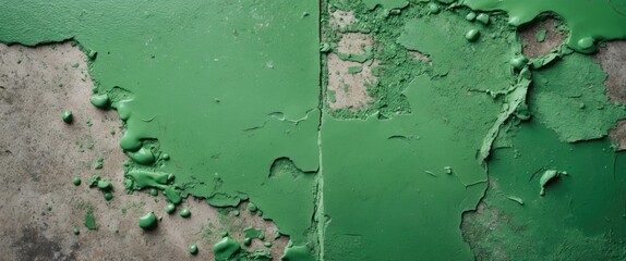 Wall Mural - Green paint texture on cement floor with uneven surface and detailed cracks, ideal for backgrounds and design projects.