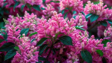 Wall Mural - Vibrant clusters of pink Crape Myrtle flowers showcasing lush foliage and stunning colors in a natural garden setting.