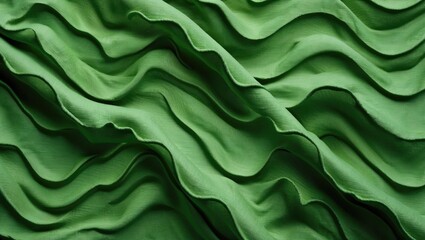 Wall Mural - Green fabric texture featuring a dynamic wavy pattern showcasing depth and elegance suitable for various design applications.
