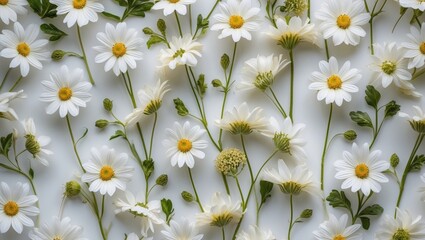 Fototapete - Elegant arrangement of white daisies and greenery on a plain background showcasing floral beauty and natural simplicity