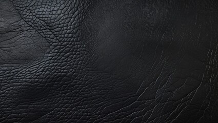 Wall Mural - Black leather texture close-up with visible wrinkles and creases for background use in design and fashion applications