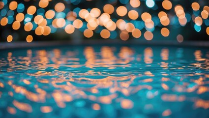 Wall Mural - abstract blurred background of illuminated circular bokeh lights reflecting on the surface of a swim