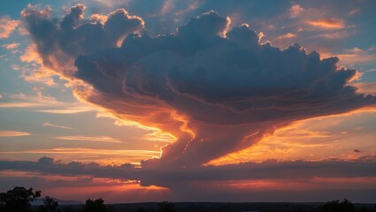 Wall Mural - stunning sunset with vibrant clouds casting dramatic shadows in the sky creating a breathtaking natu