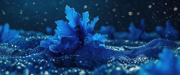 Wall Mural - vibrant dark blue and royal cyan background with delicate blue flowers and sparkling elements creati