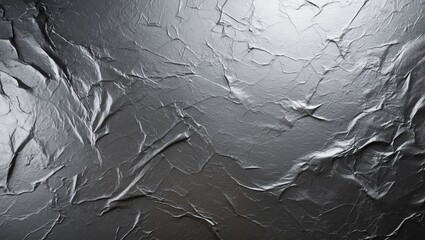 Wall Mural - Textured metallic surface with crumpled and reflective silver foil pattern in high resolution