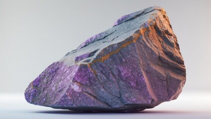 Wall Mural - Large purple mineral rock isolated on a plain background showcasing unique textures and geological features