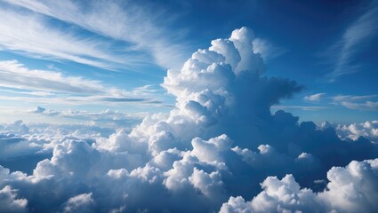 Wall Mural - cumulus clouds in a bright blue sky with wispy cloud formations on a sunny day
