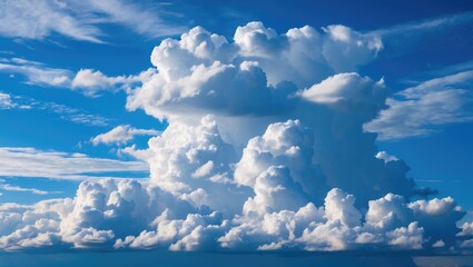Wall Mural - cumulus clouds in bright blue sky with sunlight illuminating cloud formations creating a dramatic we