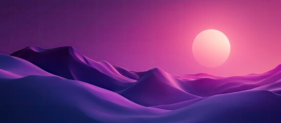 Poster - Vibrant digital landscape with soft purple hues and rolling waves against a rising sun creating a serene and artistic atmosphere in the background