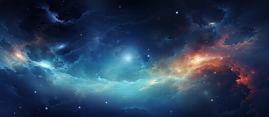 Aufkleber - Vibrant cosmic scenery featuring glowing blue and orange nebulae with shimmering stars scattered across a dark space background.
