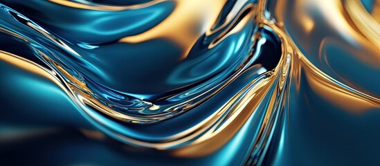 Aufkleber - Flowing blue and gold marbled texture in an abstract luxurious design with smooth curves and glossy reflections creating a mesmerizing background