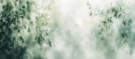 Fototapete - Soft blurred nature backdrop with indistinct green foliage and shades of gray creating a peaceful, abstract atmosphere suitable for various designs.
