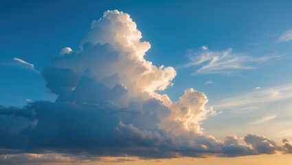 Wall Mural - cumulus cloud formation in blue sky with soft sunlight illuminating the edges of the cloud at sunset
