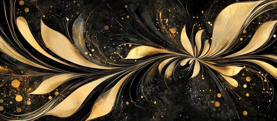 Aufkleber - Elegant abstract design with flowing gold and black watercolor swirls, intricate patterns and soft highlights creating a luxurious backdrop.