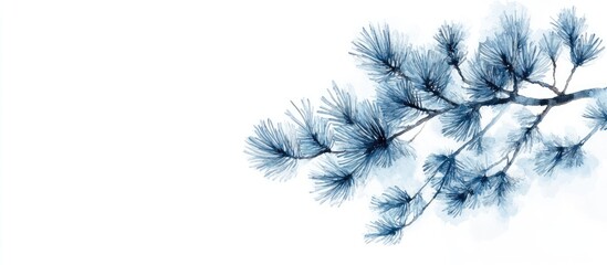 Aufkleber - Elegant blue spruce branch delicately placed on the right side of a soft white background capturing serene natural beauty and tranquility.