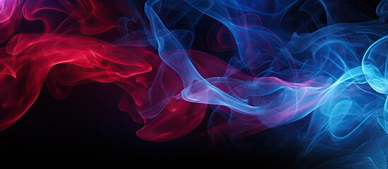 Aufkleber - Vibrant abstract composition of red and blue smoke swirling delicately against a deep black background creating a dynamic and colorful visual effect