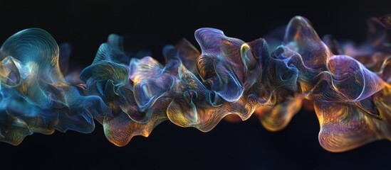 Fototapete - Abstract dark gradient background featuring swirling smoke and fog elements in vibrant blue, orange, and purple hues creating an mesmerizing atmosphere.