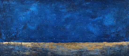 Aufkleber - Serene blue night sky with twinkling stars blending into a golden horizon, creating a tranquil and atmospheric mixed media landscape.